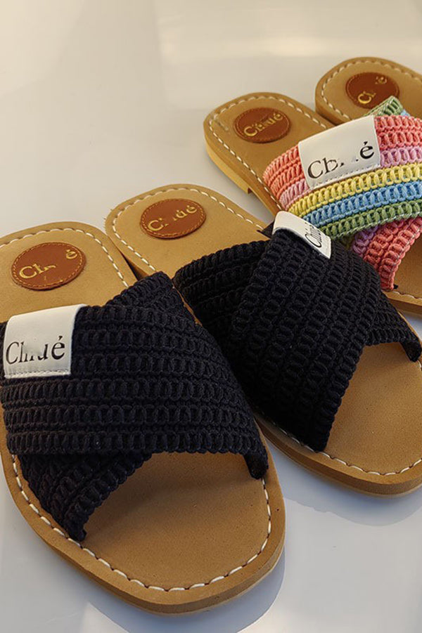 Holiday Cross Strap Woven Slippers