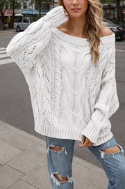 Solid Color Off-shoulder Long-sleeved Loose Knit Sweater