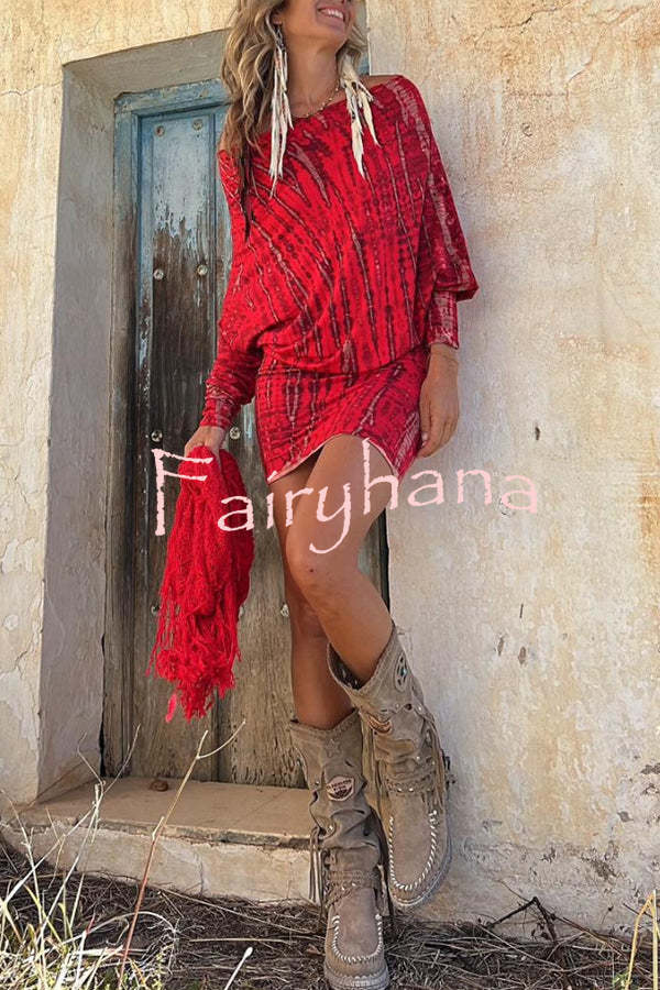 Coastal Bliss Tie-dye Print Dolman Sleeve Stretch Mini Dress