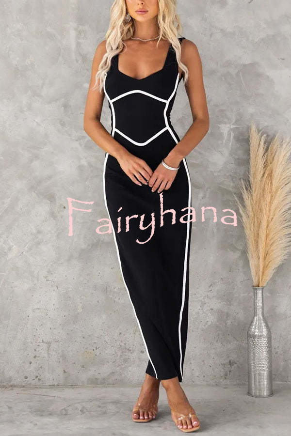 In The Heads Turn Line Trim Bodycon Stretch Maxi Dress