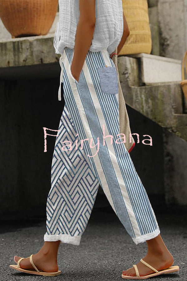 Casual Unique Printed Button Pocket Pants