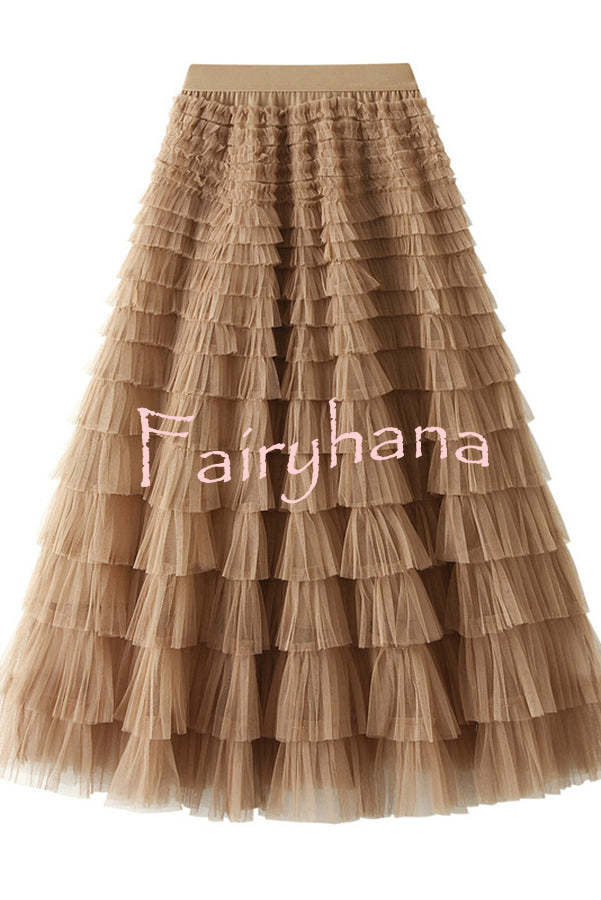 Be Your Own City Queen Tiered Elastic Waist Tulle Maxi Skirt