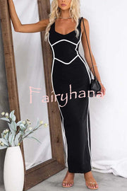 In The Heads Turn Line Trim Bodycon Stretch Maxi Dress