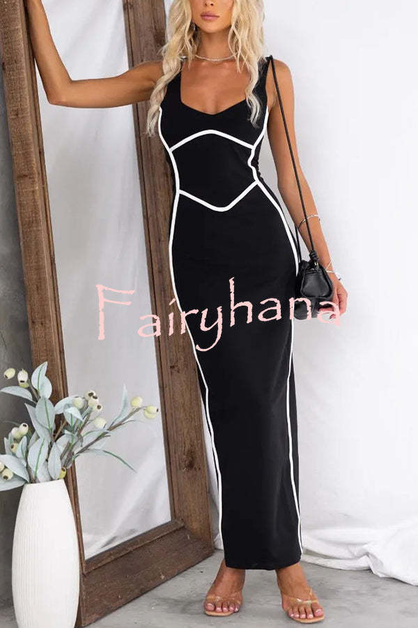 In The Heads Turn Line Trim Bodycon Stretch Maxi Dress
