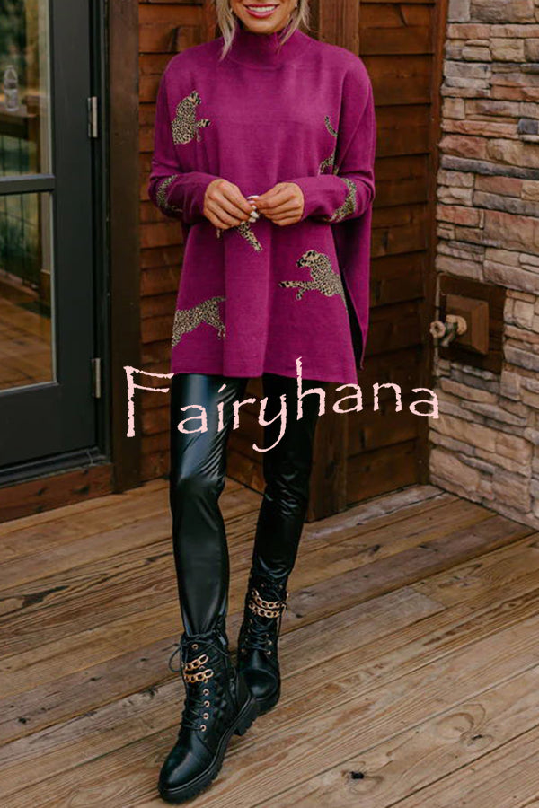 Cozy and Kind Leopard Slit Relaxed Sweatshirt
