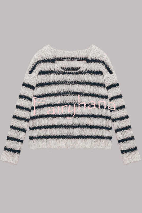 Time for Warmer Layers Fluffy Stripes Relaxed Knit Sweater