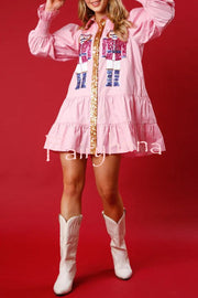 Nutcracker Sequined Button Down Long Sleeve Mini Dress