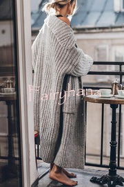 Chunky and Warm Knit Button Pocketed Oversized Midi Cardigan