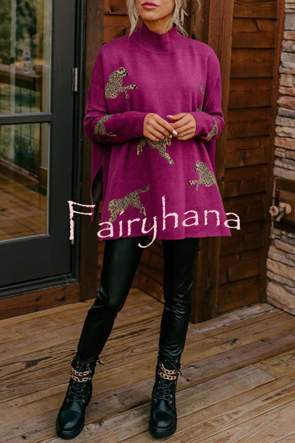 Cozy and Kind Leopard Slit Relaxed Sweatshirt