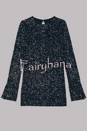 Flash Focus Sequin Extra Long Slit Sleeves Open Back Mini Dress