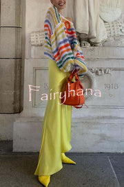 Sunset Cosy Knit Rainbow Contrast Striped Hollow Out Loose Sweater
