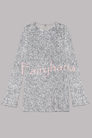 Flash Focus Sequin Extra Long Slit Sleeves Open Back Mini Dress