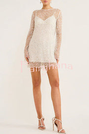 Sparkle and Shine Sequins and Pearls Fabric Mini Dress with Separate Slip